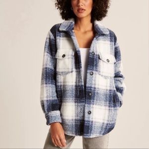 Abercrombie & Fitch Plaid Check Sherpa Shacket